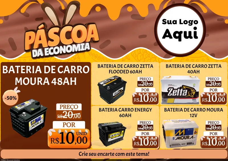 Modelo de Encarte para Encarte A4 Horizontal com o tema Páscoa da Economia para Baterias Elétricas