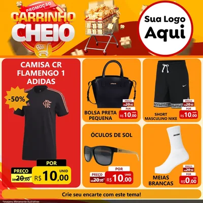 Modelo de Rede Social para Feed Facebook com o tema Promoção carrinho cheio para Roupas e acessórios