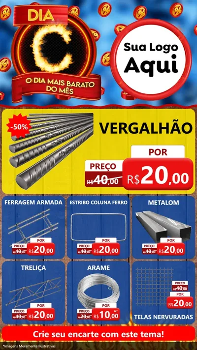 Modelo de Rede Social para Stories com o tema Dia C - O Dia Mais Barato Do Mês para Ferragens