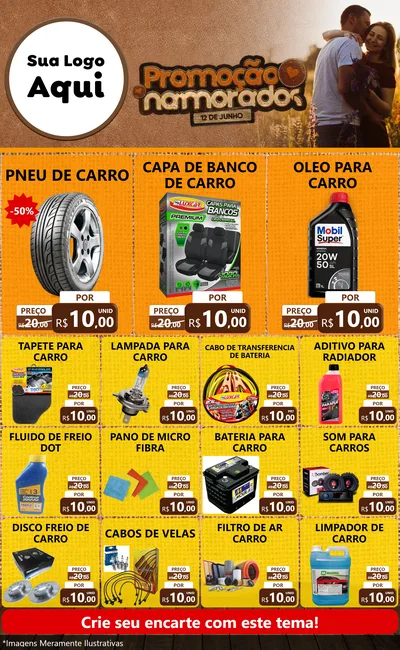Modelo de Encarte para Encarte Grande com o tema Promoção Namorados para Auto peças