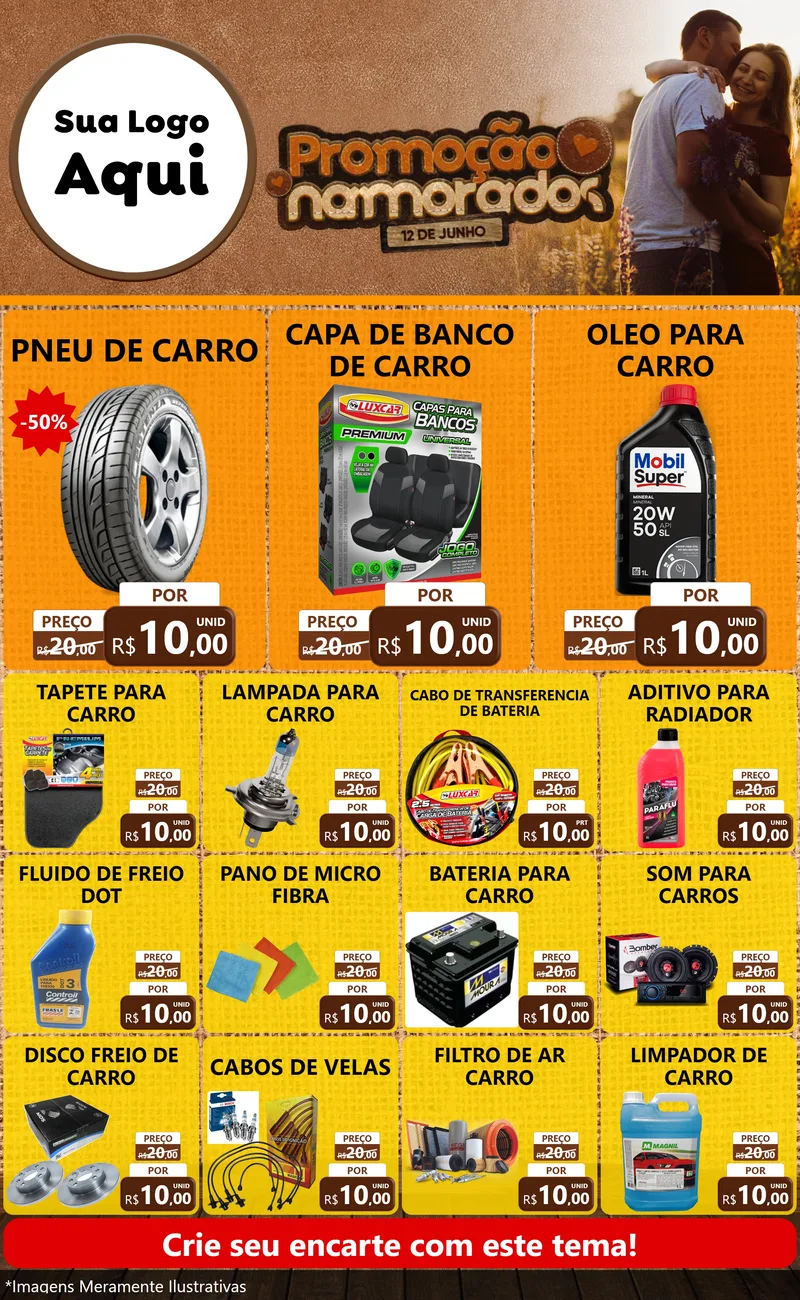 Modelo de Encarte para Encarte Grande com o tema Promoção Namorados para Auto peças