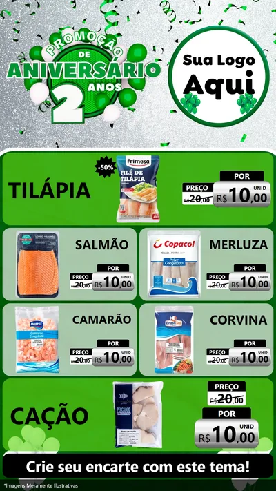Modelo de TV para TV Vertical com o tema Promoção de Aniversário - 2 Anos para Peixaria