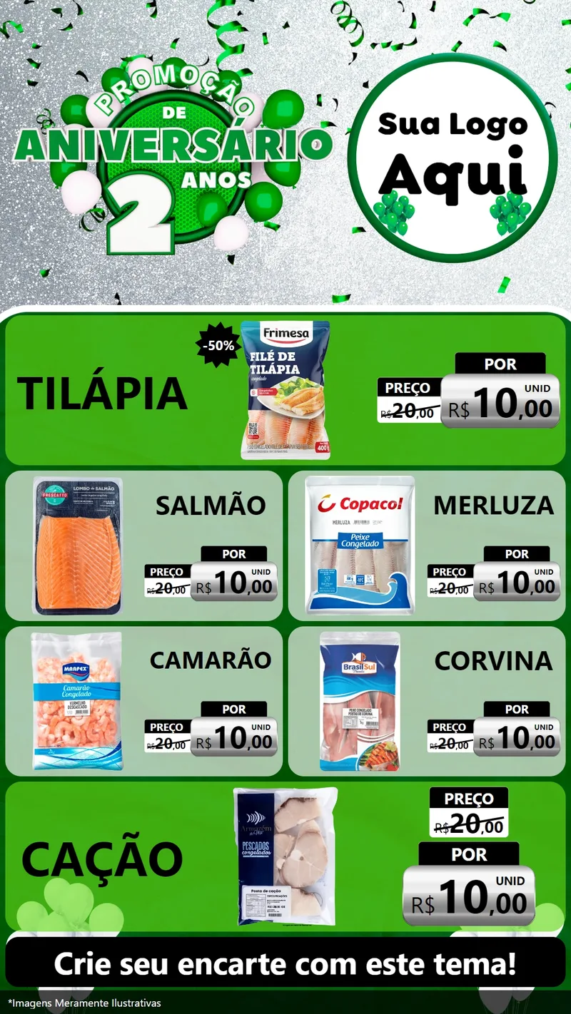 Modelo de TV para TV Vertical com o tema Promoção de Aniversário - 2 Anos para Peixaria