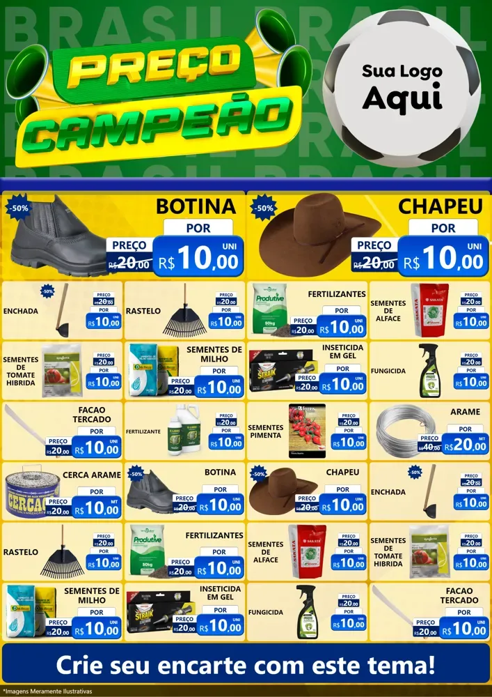 Modelo de Encarte para Encarte A4 Vertical com o tema Preço Campeão - Copa para Agropecuária