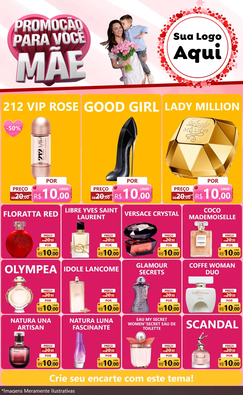 Modelo de Encarte para Encarte Grande com o tema Promoção Para Você Mãe para Perfumes