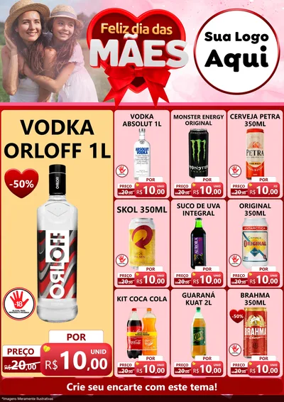 Modelo de Encarte para Encarte A4 Vertical com o tema Feliz Dia Das Mães para Distribuidora de bebidas