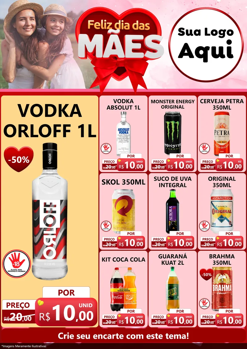 Modelo de Encarte para Encarte A4 Vertical com o tema Feliz Dia Das Mães para Distribuidora de bebidas
