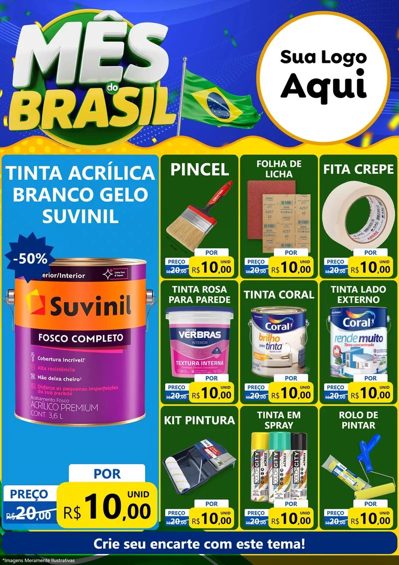 Modelo de Encarte para Encarte A4 Vertical com o tema Mês do Brasil para Tintas e Ferramentas