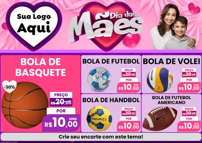 Modelo de Encarte para Encarte A4 Horizontal com o tema Dia das Mães para Artigos Esportivos