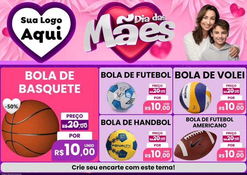 Modelo de Encarte para Encarte A4 Horizontal com o tema Dia das Mães para Artigos Esportivos