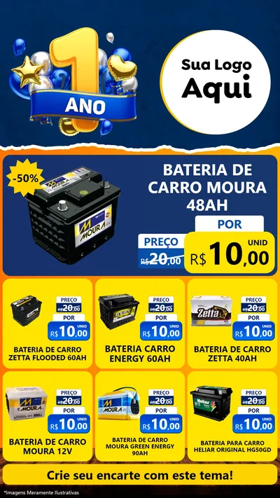 Modelo de Rede Social para Stories com o tema Um Ano de Aniversário para Baterias Elétricas