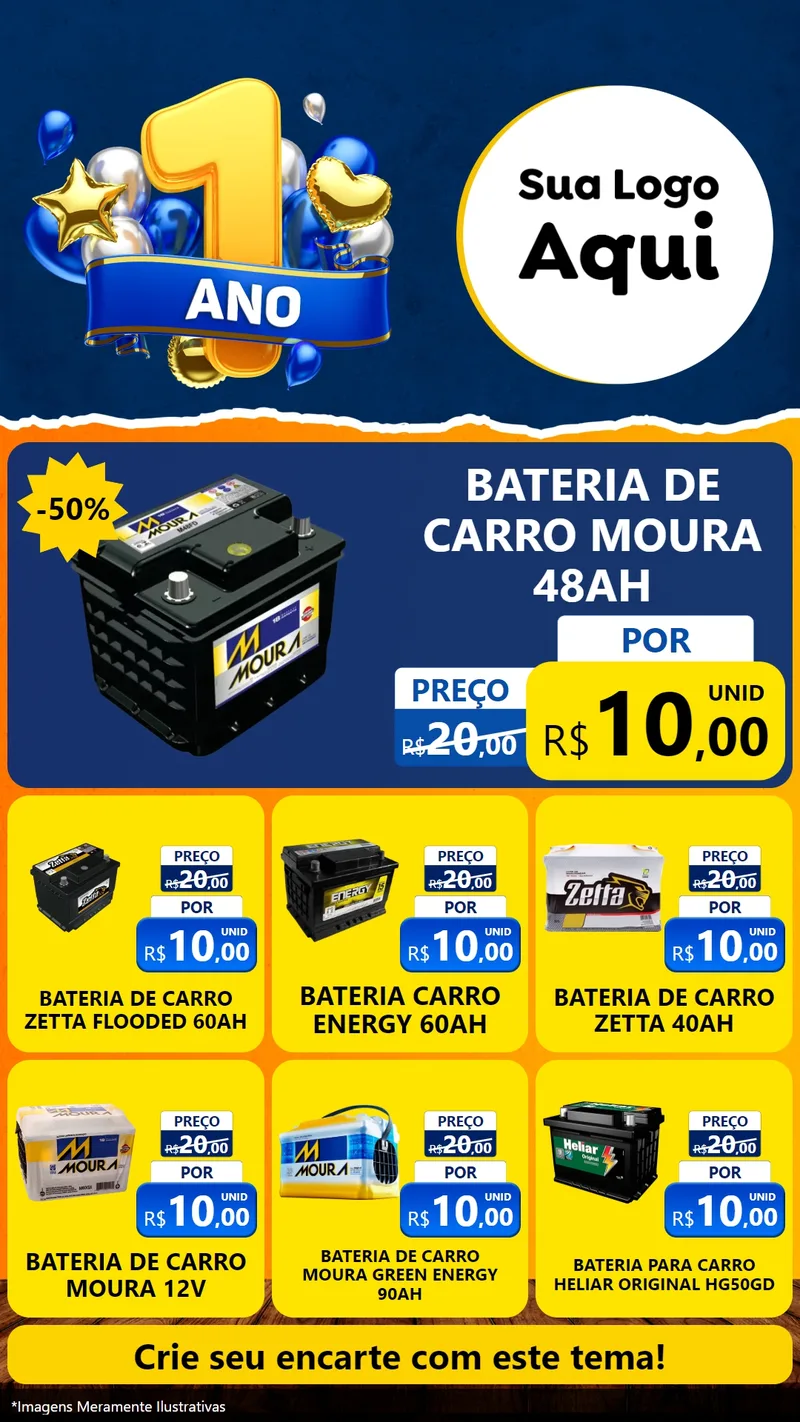 Modelo de Rede Social para Stories com o tema Um Ano de Aniversário para Baterias Elétricas