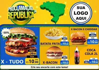Modelo de Encarte para Encarte A4 Horizontal com o tema Proclamação da República para Hamburgueria