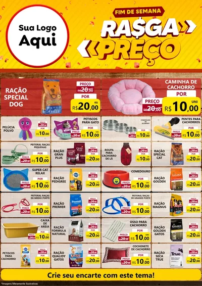Modelo de Encarte para Encarte A4 Vertical com o tema Fim de Semana Rasga Preços para Pet Shop
