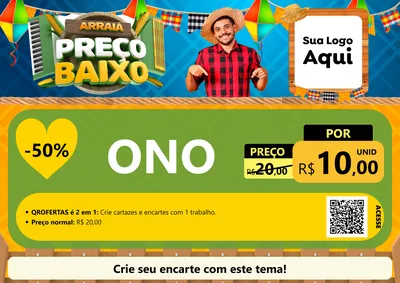 Modelo de Cartaz para Cartaz A4 Horizontal com o tema Arraiá de Preço Baixo - Junina para Óticas