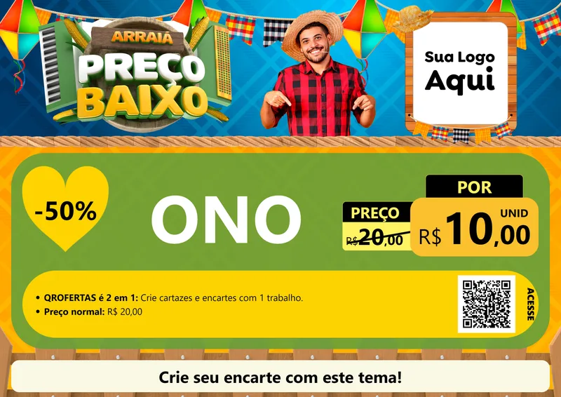 Modelo de Cartaz para Cartaz A4 Horizontal com o tema Arraiá de Preço Baixo - Junina para Óticas