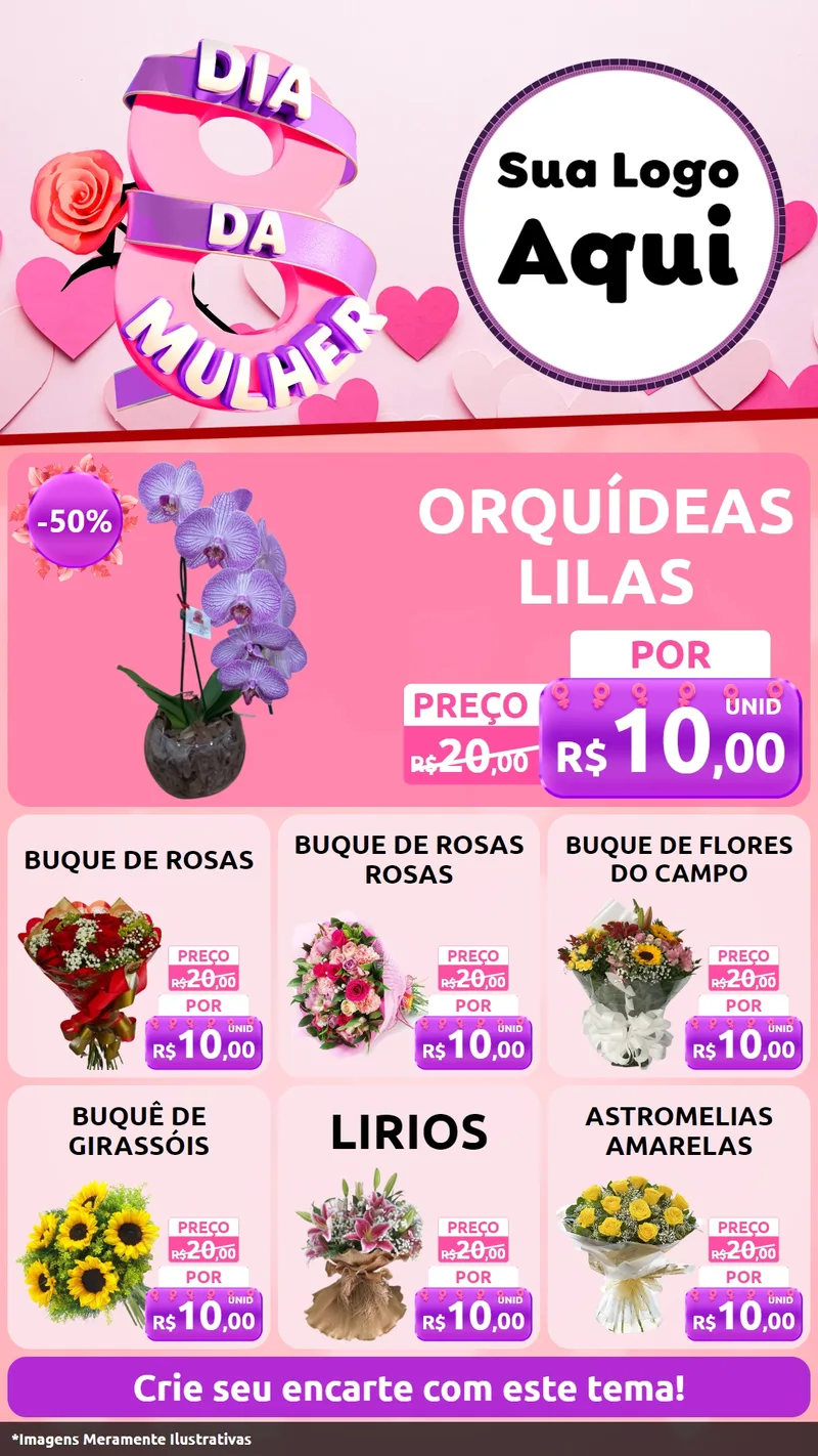 Modelo de Rede Social para Stories com o tema Dia da Mulher para Floricultura e jardim