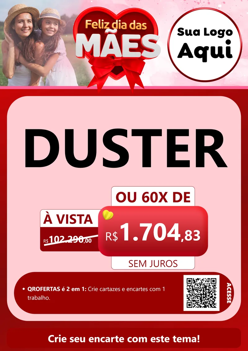 Modelo de Cartaz para Cartaz A4 Vertical com o tema Feliz Dia Das Mães para Concessionaria de Carros