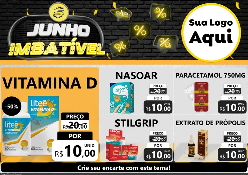 Modelo de Encarte para Encarte A4 Horizontal com o tema Junho Imbatível para Farmácia