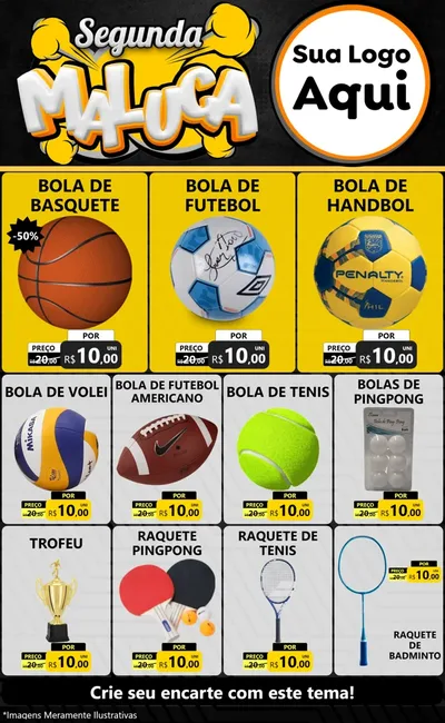 Modelo de Encarte para Encarte Grande com o tema Segunda Maluca para Artigos Esportivos