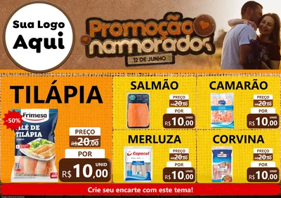 Modelo de Encarte para Encarte A4 Horizontal com o tema Promoção Namorados para Peixaria
