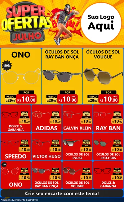 Modelo de Encarte para Encarte Grande com o tema Super Ofertas Julho para Óticas