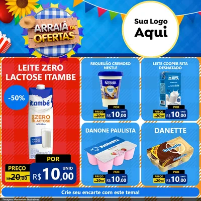 Modelo de Rede Social para Feed Facebook com o tema Arraiá de Ofertas para Frios e Laticínios