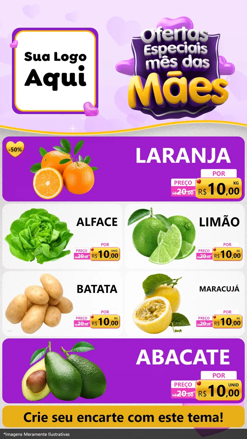 Modelo de TV para TV Vertical com o tema Ofertas Especiais - Mês das Mães para Hortifrúti