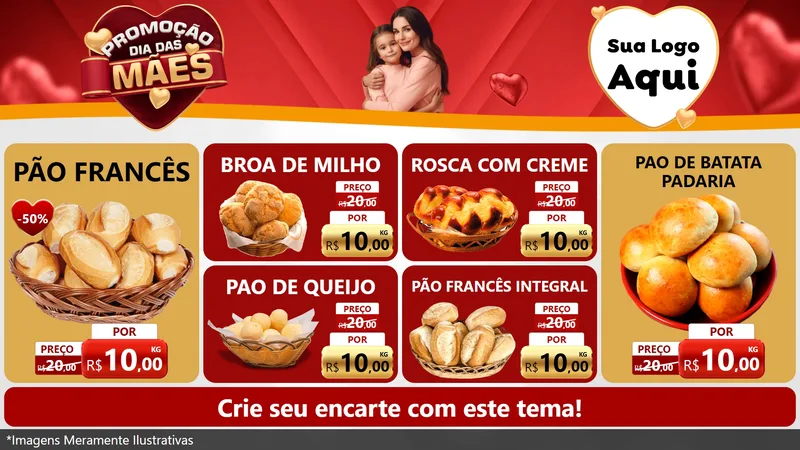 Modelo de TV para TV Horizontal com o tema Promoção Dia das Mães para Padaria