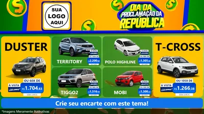 Modelo de TV para TV Horizontal com o tema Dia Da Proclamação da República para Concessionaria de Carros