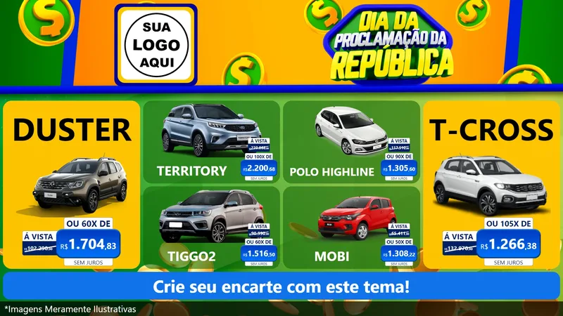 Modelo de TV para TV Horizontal com o tema Dia Da Proclamação da República para Concessionaria de Carros