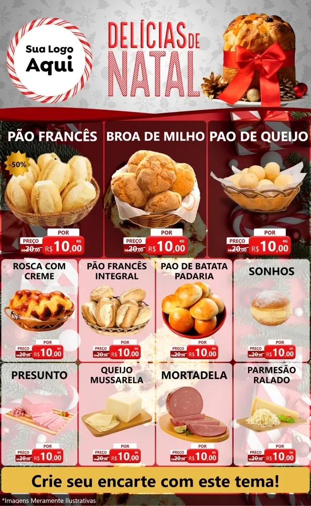 Modelo de Encarte para Encarte Grande com o tema Delícias de Natal para Padaria