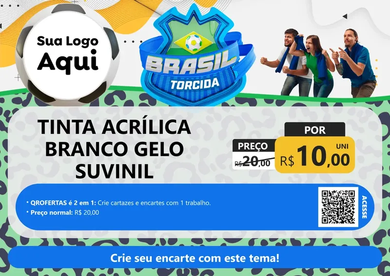 Modelo de Cartaz para Cartaz A4 Horizontal com o tema Brasil Torcida - Copa para Tintas e Ferramentas