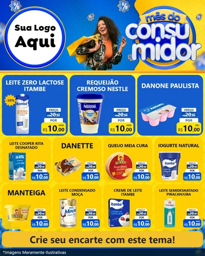 Modelo de Rede Social para Feed Instagram com o tema Mês do Consumidor para Frios e Laticínios
