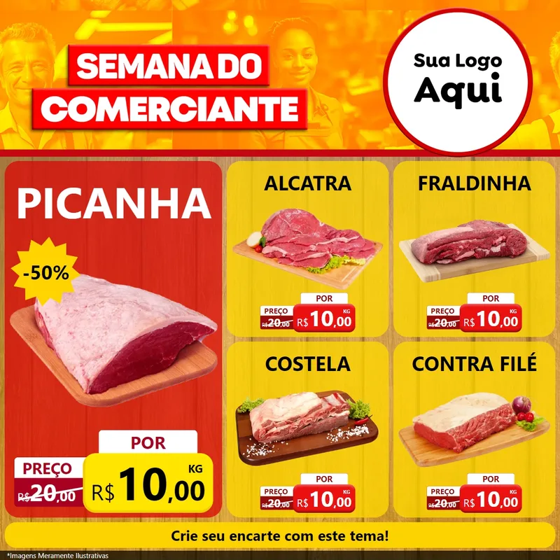Modelo de Rede Social para Feed Facebook com o tema Semana do Comerciante para Açougue