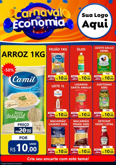 Modelo de Encarte para Encarte A4 Vertical com o tema Carnaval da Economia para Supermercado