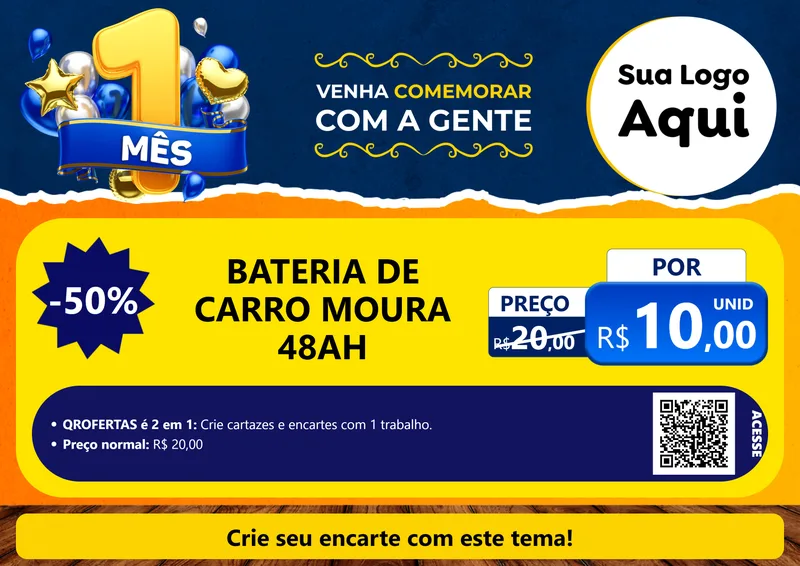 Modelo de Cartaz para Cartaz A4 Horizontal com o tema Um Mês de Aniversário para Baterias Elétricas