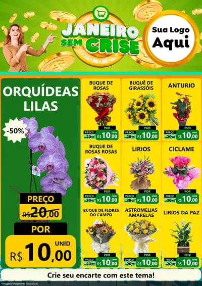 Modelo de Encarte para Encarte A4 Vertical com o tema Janeiro Sem Crise para Floricultura e jardim