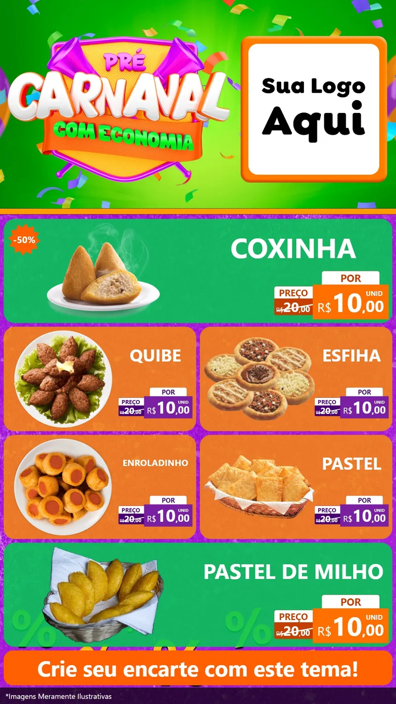 Modelo de TV para TV Vertical com o tema Pré-Carnaval Com Economia para Salgadaria