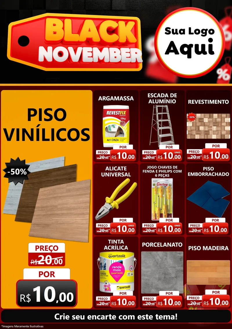 Modelo de Encarte para Encarte A4 Vertical com o tema Black November para Material para Construção