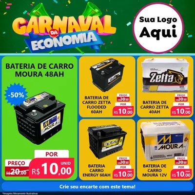 Modelo de Rede Social para Feed Facebook com o tema Carnaval da Economia para Baterias Elétricas