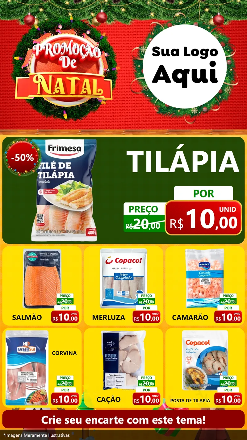 Modelo de Rede Social para Stories com o tema Promoção de Natal para Peixaria