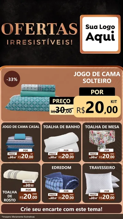 Modelo de Rede Social para Stories com o tema Ofertas Irresistíveis! para Cama, Mesa e Banho