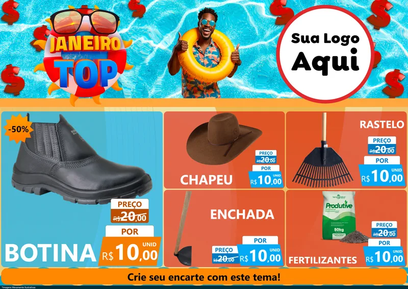 Modelo de Encarte para Encarte A4 Horizontal com o tema Janeiro Top para Agropecuária