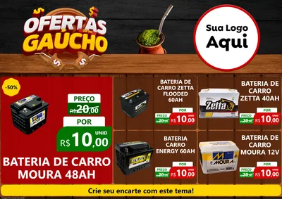 Modelo de Encarte para Encarte A4 Horizontal com o tema Ofertas Dia do Gaúcho para Baterias Elétricas