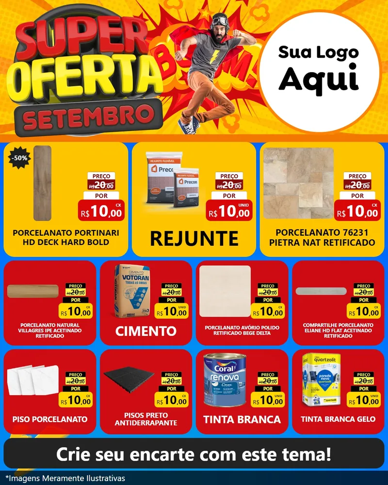 Modelo de Rede Social para Feed Instagram com o tema Super Oferta Setembro para Pisos e revestimentos