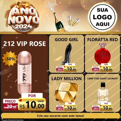 Modelo de Rede Social para Feed Facebook com o tema Feliz Ano Novo 2027 para Perfumes