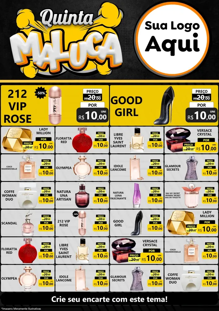 Modelo de Encarte para Encarte A4 Vertical com o tema Quinta Maluca para Perfumes