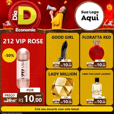 Modelo de Rede Social para Feed Facebook com o tema Dia D Economia para Perfumes