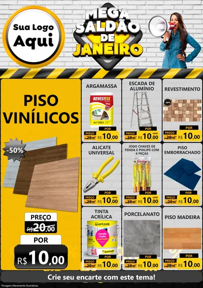 Modelo de Encarte para Encarte A4 Vertical com o tema Mega Saldão de Janeiro para Material para Construção